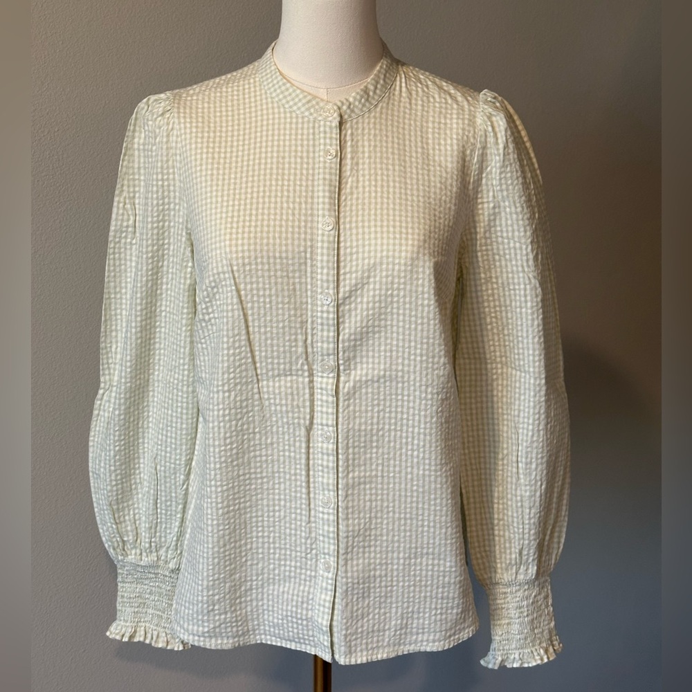 Boden Cotton Feminine Soft Green Check Blouse-Lightweight & Comfortable - 6( S )